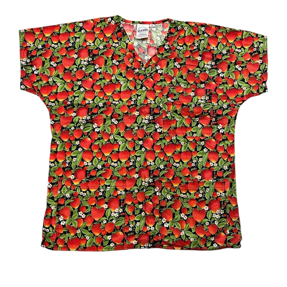 Smart Scrubs Top Red and Green Strawberries